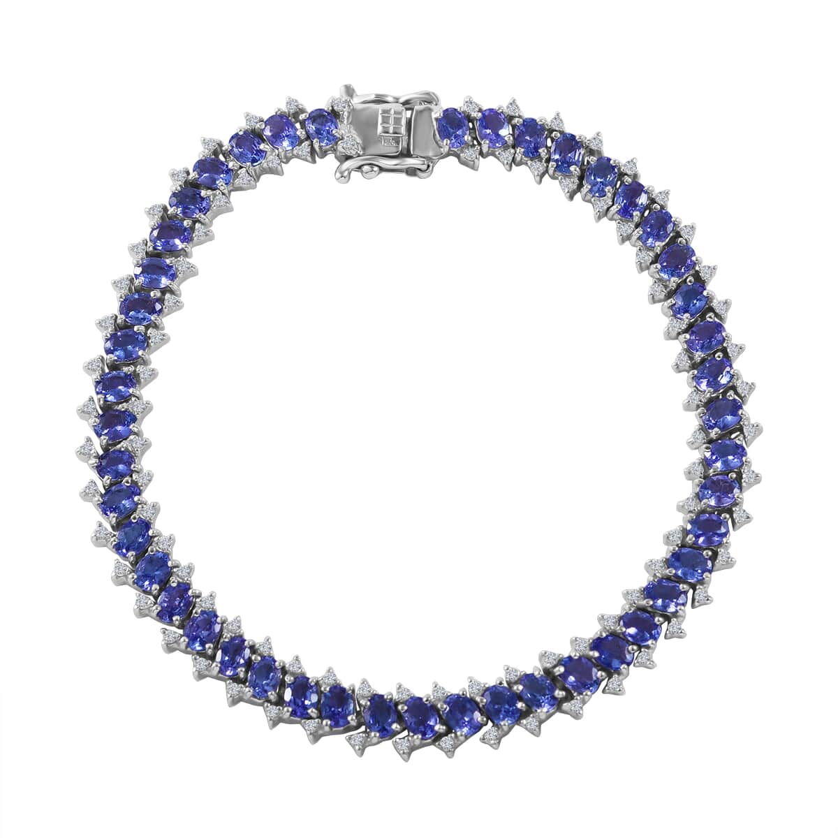 Tanzanite and White Zircon Bracelet in Platinum Over Sterling Silver (7.25 In) 8.75 ctw image number 0