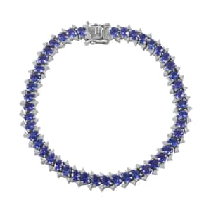 Tanzanite and White Zircon Bracelet in Platinum Over Sterling Silver (7.25 In) 8.75 ctw