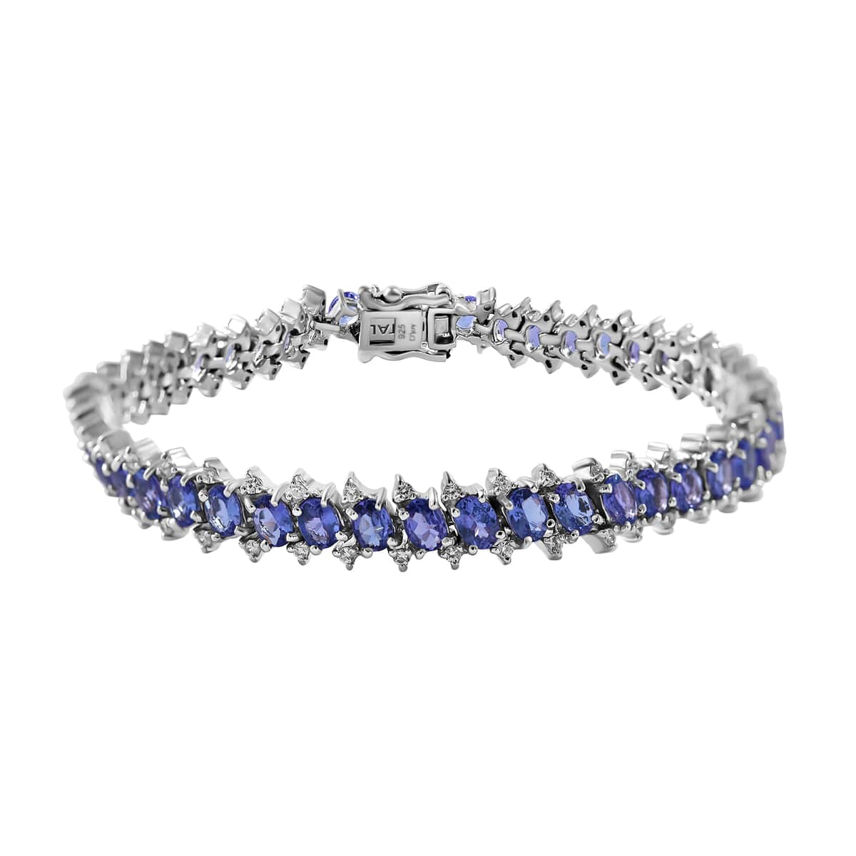 Tanzanite and White Zircon Bracelet in Platinum Over Sterling Silver (7.25 In) 8.75 ctw image number 2