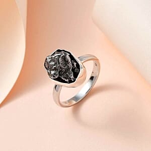 Meteorite 12.90 ctw Fancy Ring in Rhodium Over Sterling Silver (Size 8)