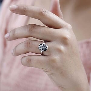 Meteorite 12.90 ctw Fancy Ring in Rhodium Over Sterling Silver (Size 8)