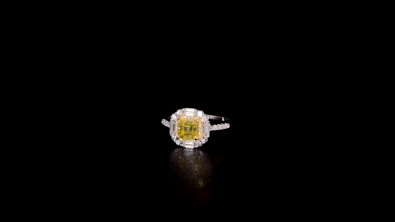 Asscher Cut Light Yellow Moissanite (6x6mm), Moissanite Halo Ring in Rhodium Over Sterling Silver (Size 10.0) 1.90 ctw