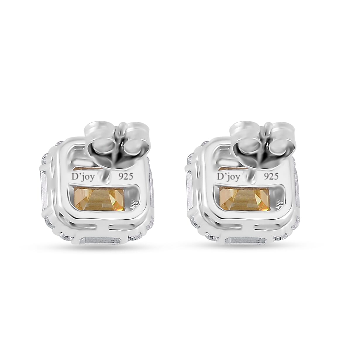 Asscher Cut Yellow Moissanite and Moissanite Halo Stud Earrings in Rhodium Over Sterling Silver 3.15 ctw image number 4