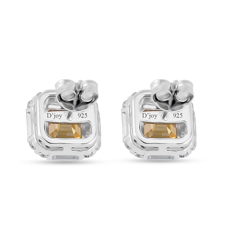 Asscher Cut Yellow Moissanite and Moissanite Halo Stud Earrings in Rhodium Over Sterling Silver 3.15 ctw