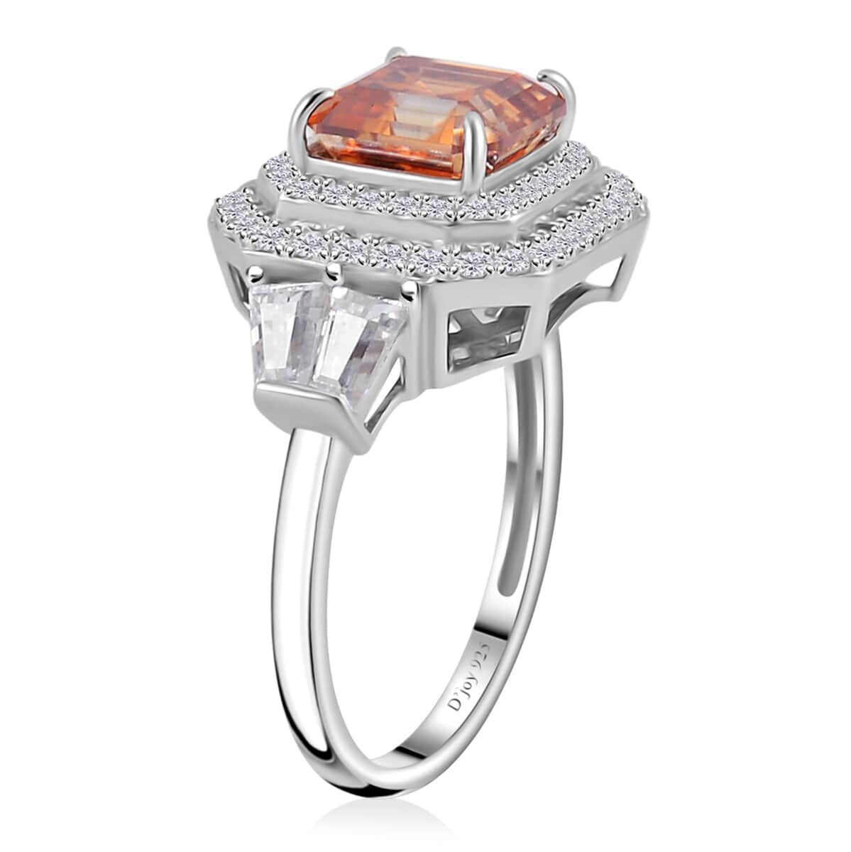 Asscher Cut Mocha Coffee Color Moissanite Double Halo Ring in Rhodium Over Sterling Silver (Size 10.0) 4.00 ctw image number 3