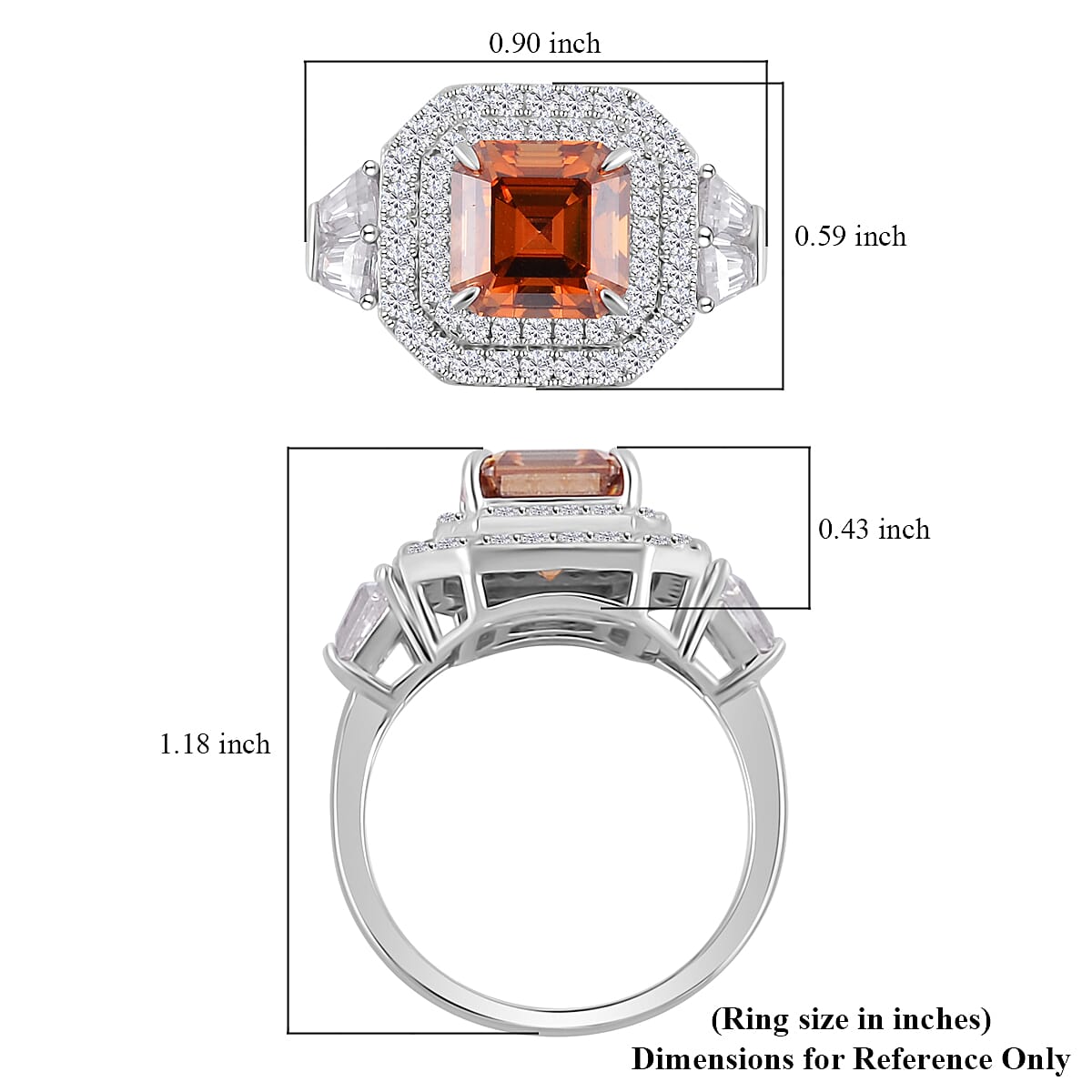 Asscher Cut Mocha Coffee Color Moissanite Double Halo Ring in Rhodium Over Sterling Silver (Size 10.0) 4.00 ctw