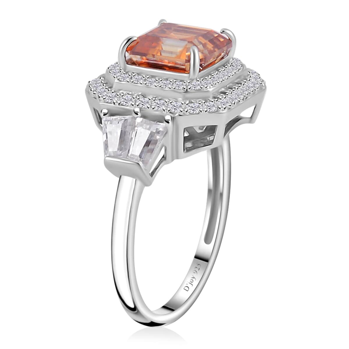 Asscher Cut Mocha Coffee Color Moissanite Double Halo Ring in Rhodium Over Sterling Silver (Size 6.0) 4.00 ctw image number 3