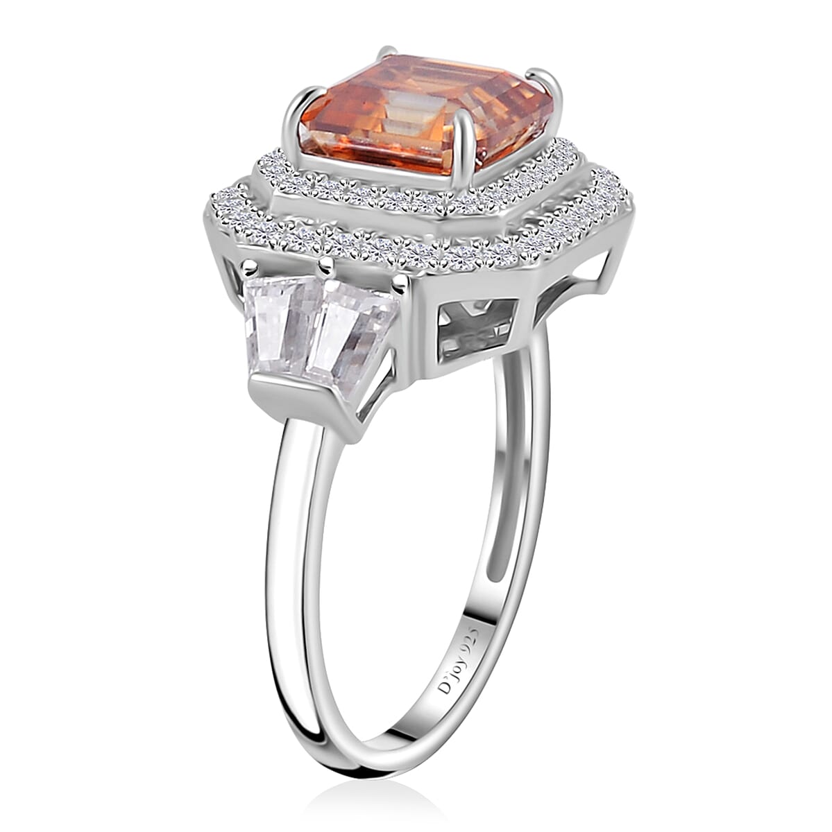 Asscher Cut Mocha Coffee Color Moissanite Double Halo Ring in Rhodium Over Sterling Silver (Size 8.0) 4.00 ctw image number 3
