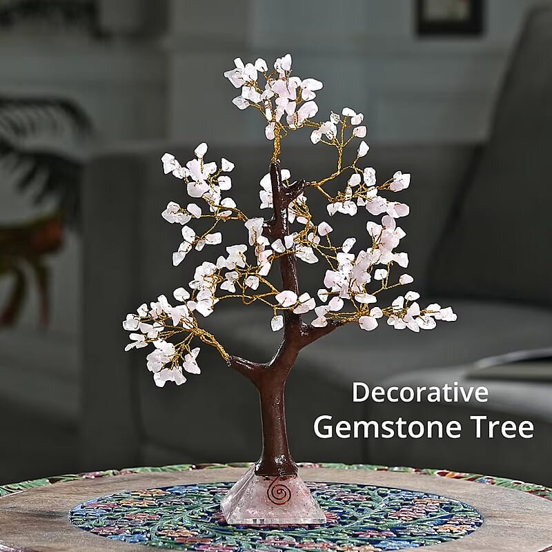 Rose Quartz Gemstone Tree With Pyramid Orgone Base (Approx. 0.881 lbs)