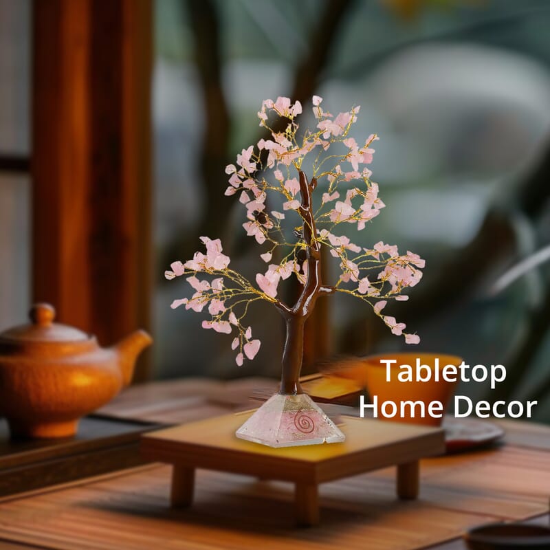 Rose Quartz Gemstone Tree With Pyramid Orgone Base (Approx. 0.881 lbs)
