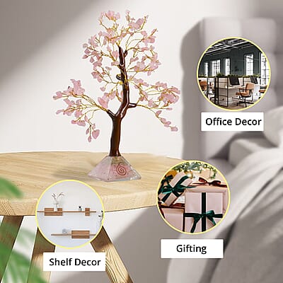Rose Quartz Gemstone Tree With Pyramid Orgone Base (Approx. 0.881 lbs)