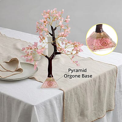 Rose Quartz Gemstone Tree With Pyramid Orgone Base (Approx. 0.881 lbs)