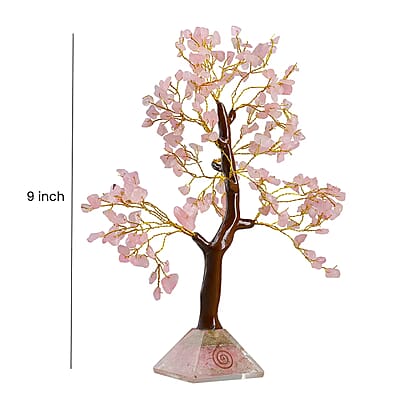 Rose Quartz Gemstone Tree With Pyramid Orgone Base (Approx. 0.881 lbs)