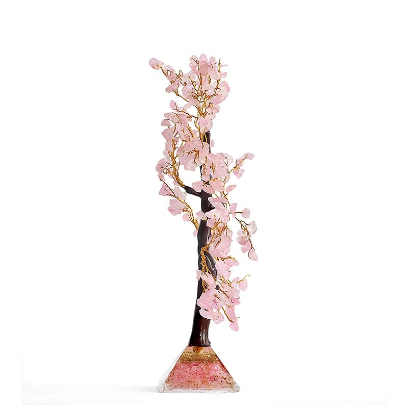 Rose Quartz Gemstone Tree With Pyramid Orgone Base (Approx. 0.881 lbs)
