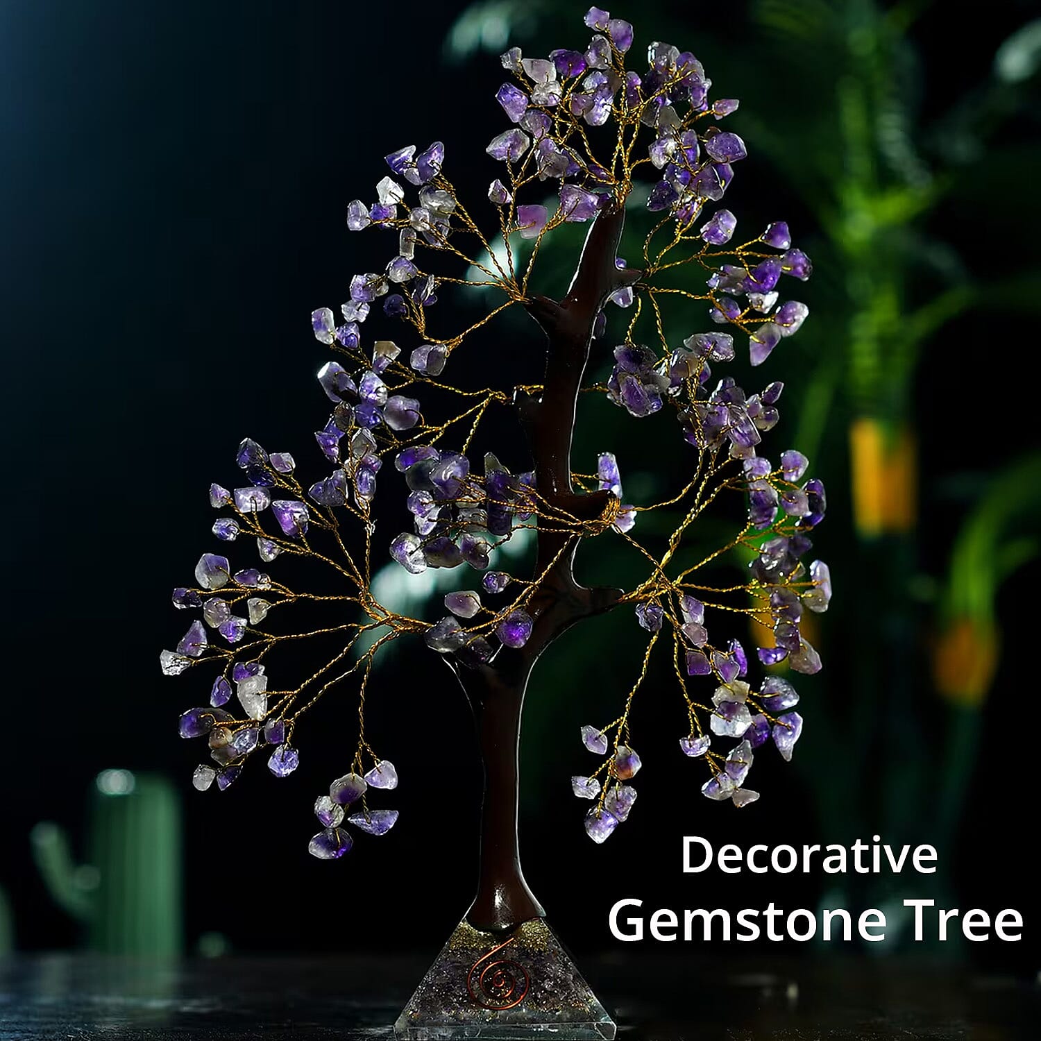 Amethyst Gemstone Tree With Pyramid Orgone Base (Approx. 0.881 lbs)