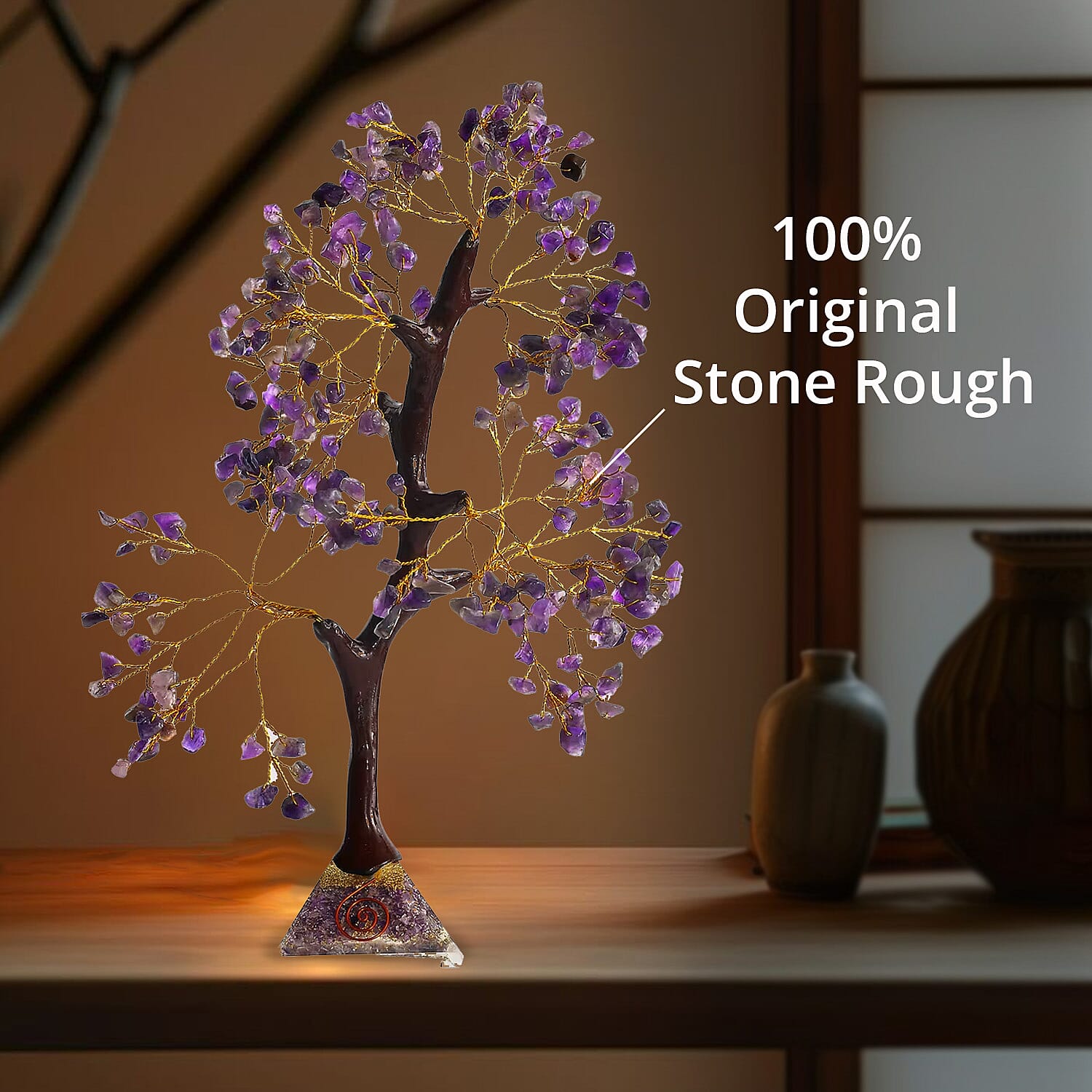 Amethyst Gemstone Tree With Pyramid Orgone Base (Approx. 0.881 lbs)