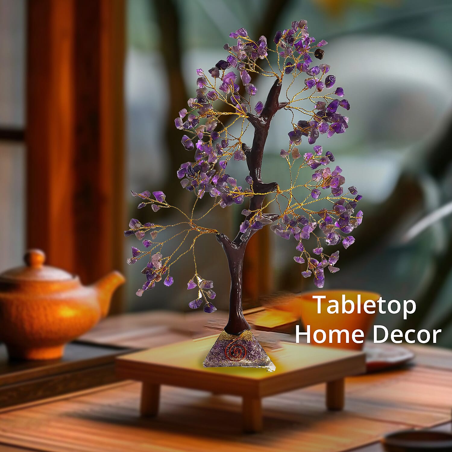 Amethyst Gemstone Tree With Pyramid Orgone Base (Approx. 0.881 lbs)