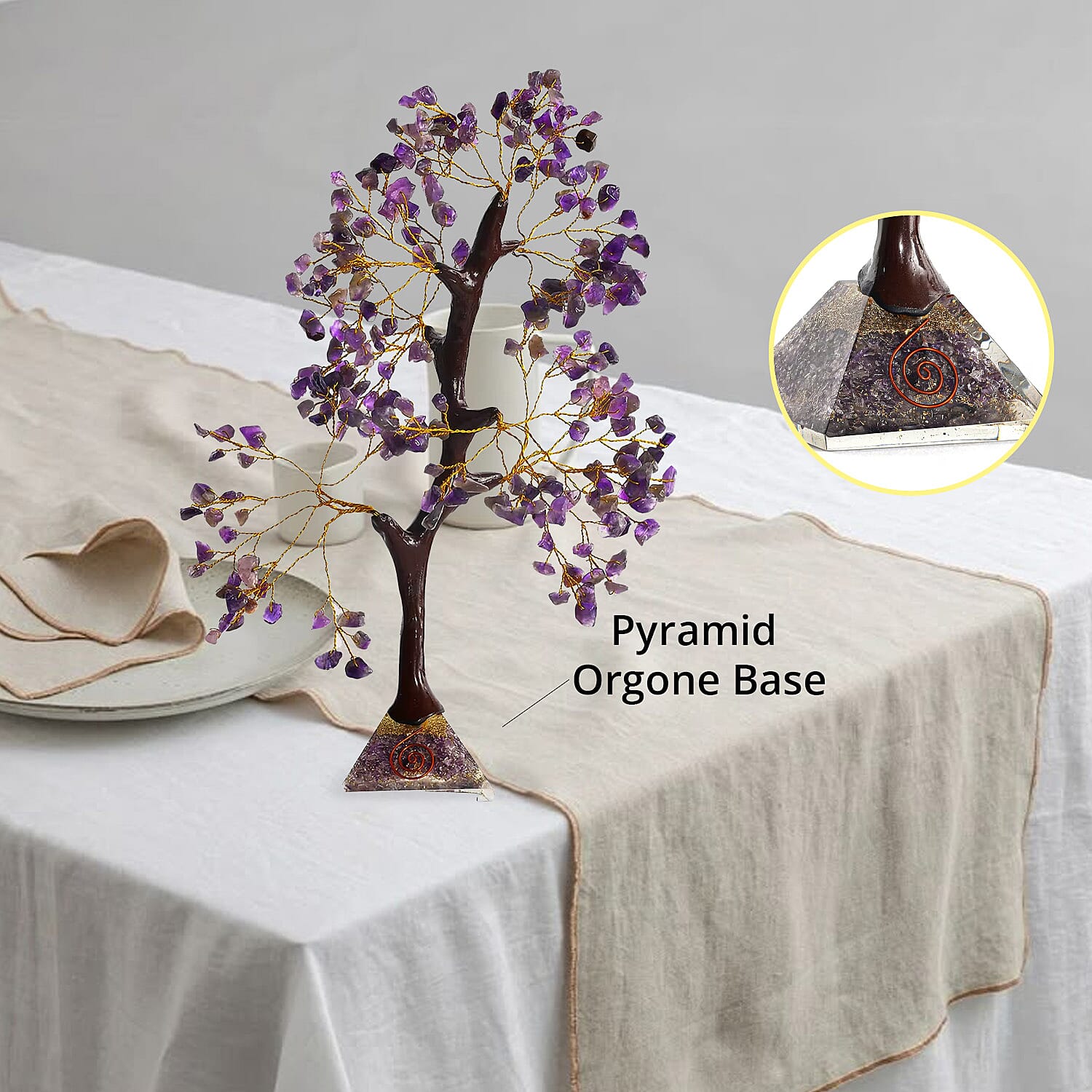 Amethyst Gemstone Tree With Pyramid Orgone Base (Approx. 0.881 lbs)