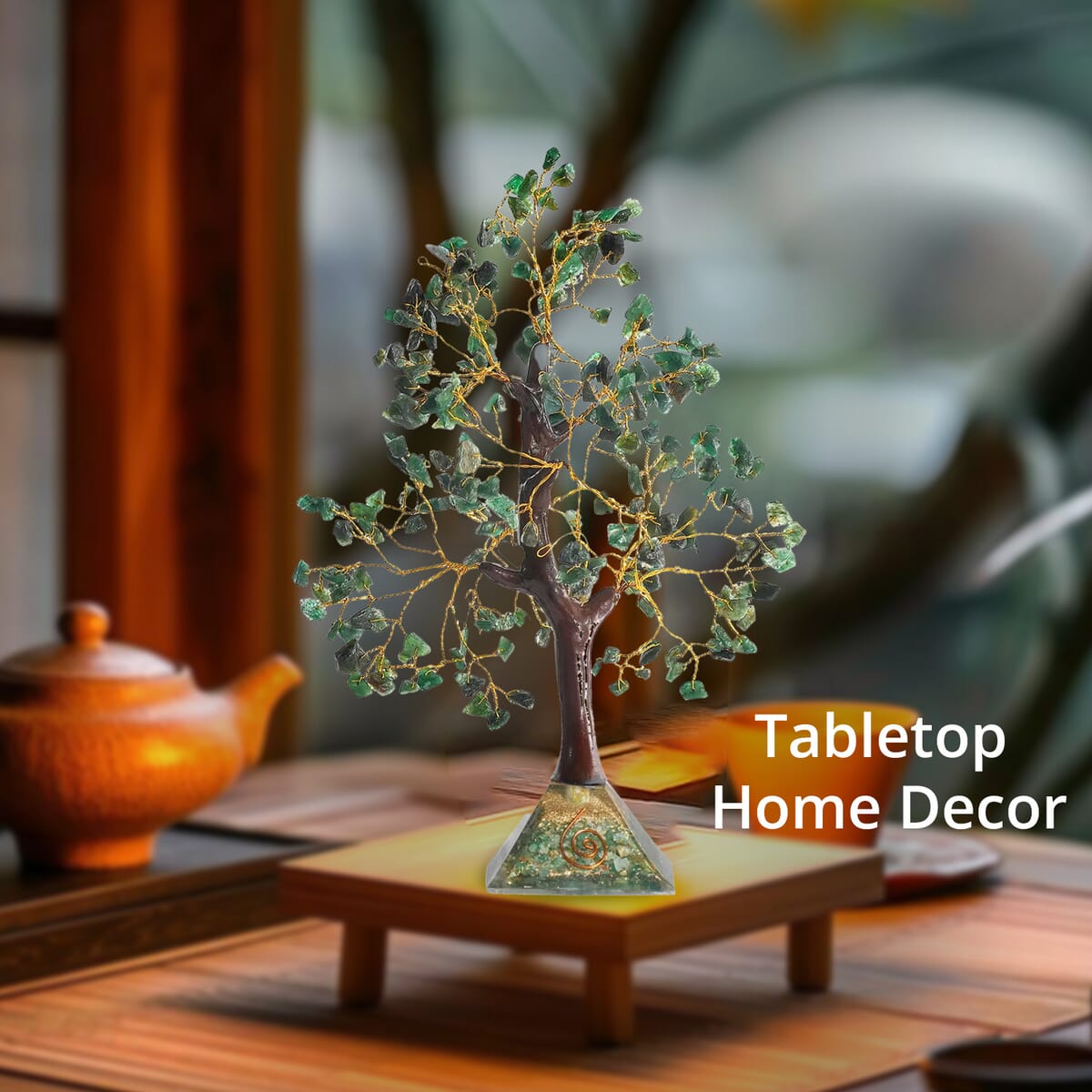 Green Aventurine Gemstone Tree With Pyramid Orgone Base (Approx. 0.881 lbs) image number 3