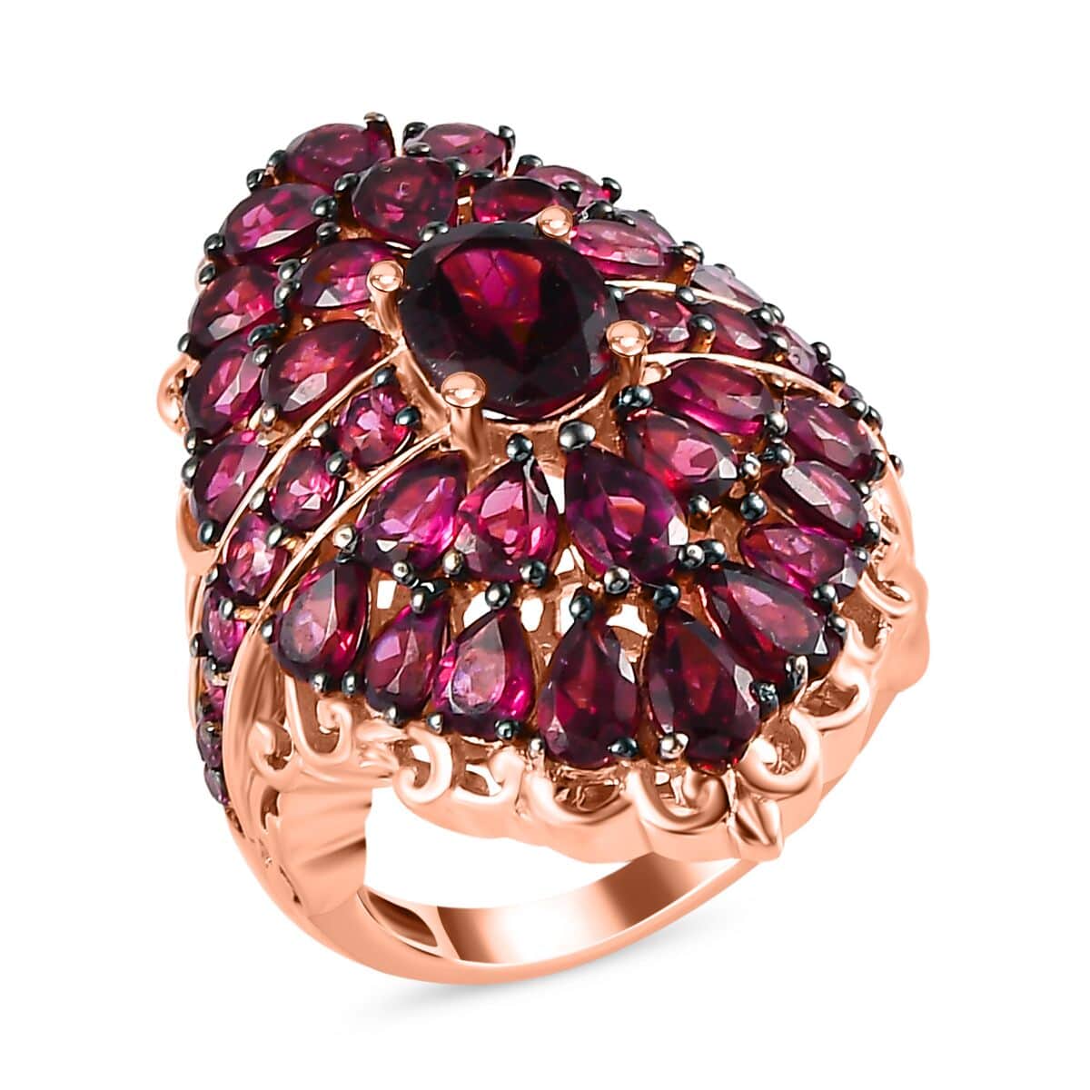 Orissa Rhodolite Garnet Cluster Ring in Vermeil RG Over Sterling Silver (Size 10.0) 8.40 ctw image number 0