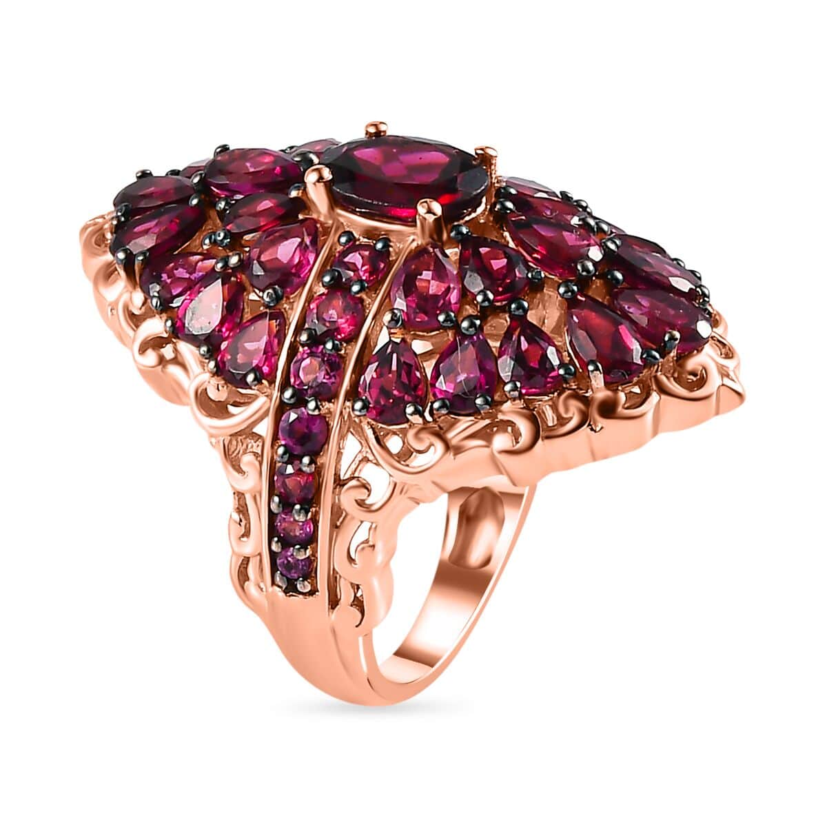 Orissa Rhodolite Garnet Cluster Ring in Vermeil RG Over Sterling Silver (Size 10.0) 8.40 ctw image number 3