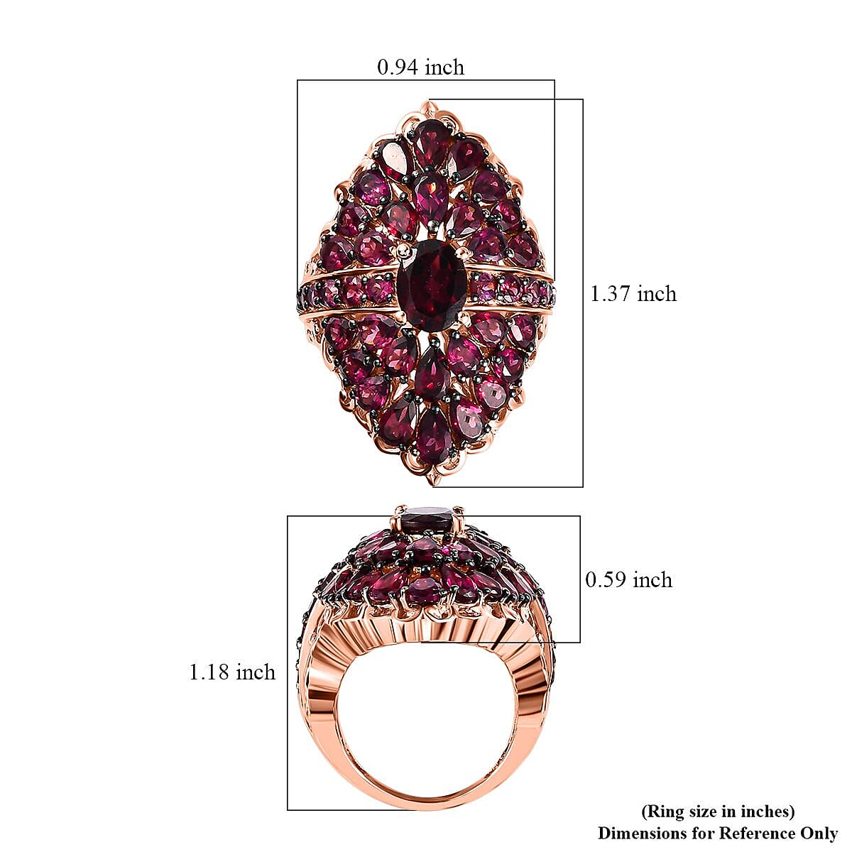 Orissa Rhodolite Garnet Cocktail Ring in Vermeil Rose Gold Over Sterling Silver (Size 10.0) 8.40 ctw