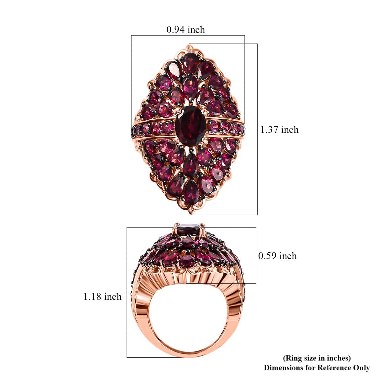 Orissa Rhodolite Garnet Cluster Ring in Vermeil RG Over Sterling Silver (Size 10.0) 8.40 ctw image number 5