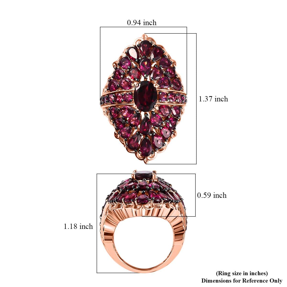 Orissa Rhodolite Garnet Cocktail Ring in Vermeil Rose Gold Over Sterling Silver (Size 5.0) 8.40 ctw image number 5