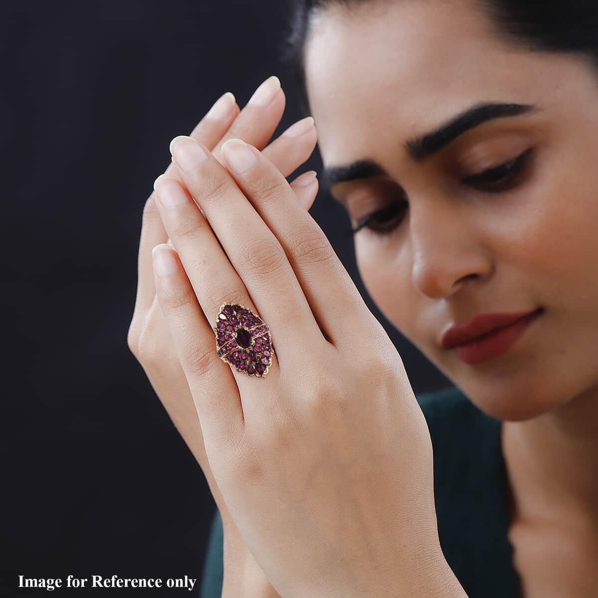 Orissa Rhodolite Garnet Cocktail Ring in Vermeil Rose Gold Over Sterling Silver (Size 7.0) 8.40 ctw image number 2