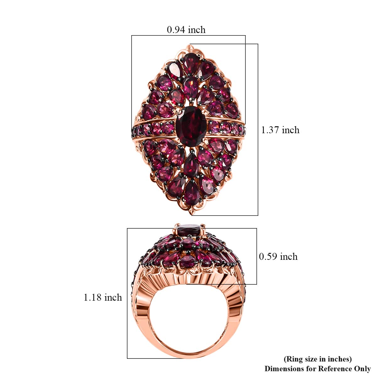 Orissa Rhodolite Garnet Cocktail Ring in Vermeil Rose Gold Over Sterling Silver (Size 7.0) 8.40 ctw image number 5