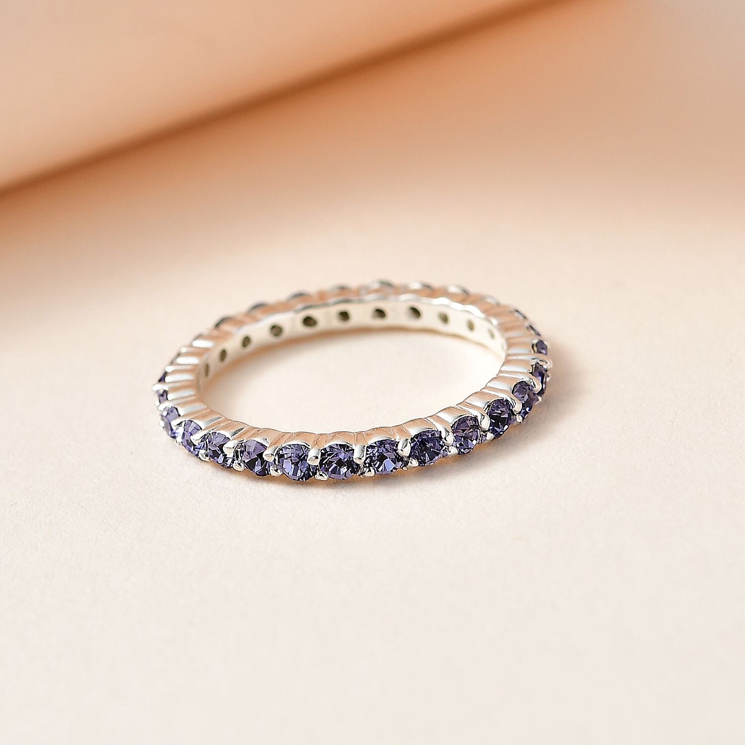 Designer Premium Tanzanite Color Austrian Crystal Eternity Band Ring in Sterling Silver (Size 8.0)