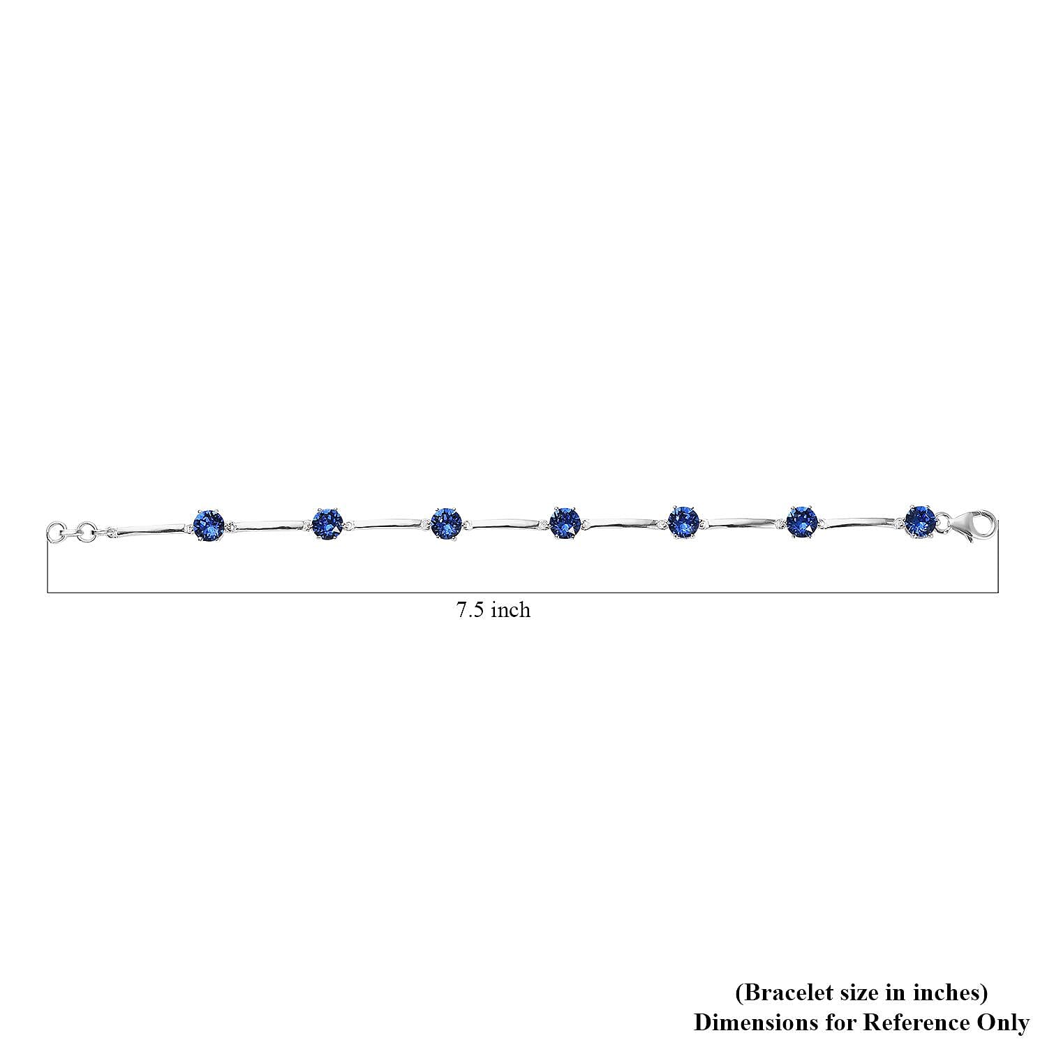 Designer Premium Sapphire Color Austrian Crystal Station Bracelet in Sterling Silver (7.25 In)