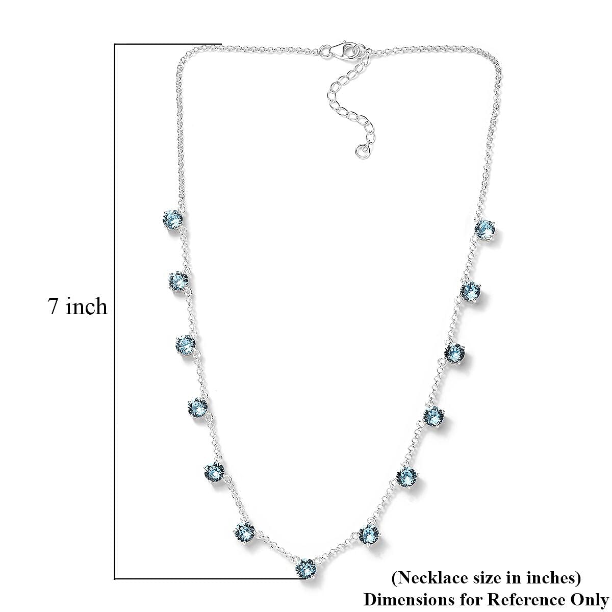 Designer Premium Aquamarine Color Austrian Crystal Station Necklace 18 Inches in Sterling Silver