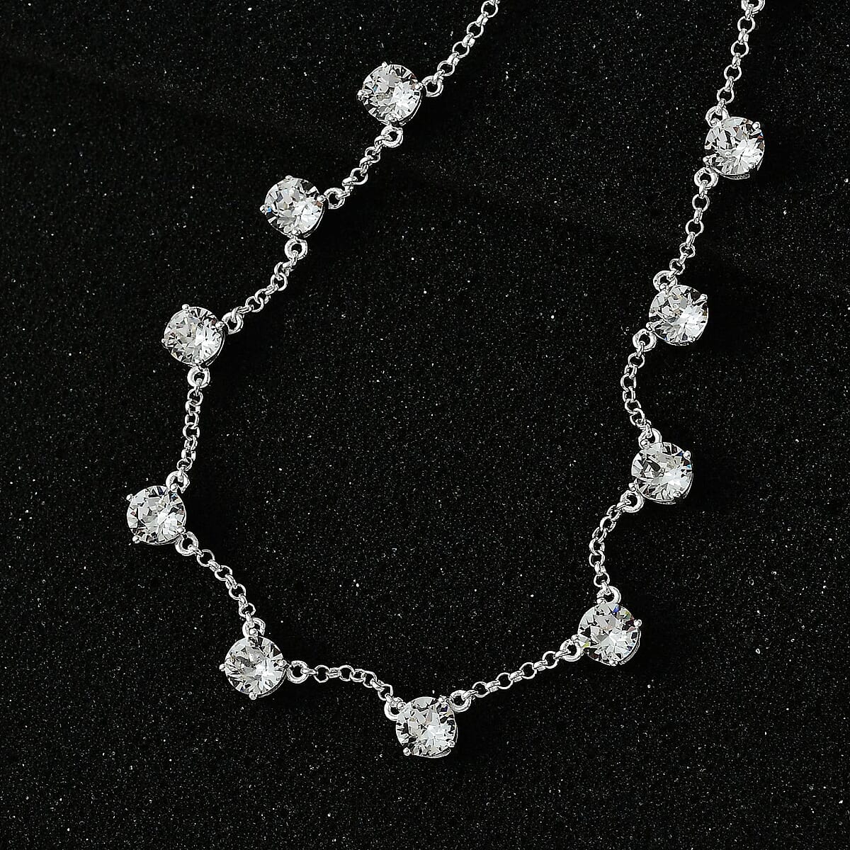 D'Joy Designer Premium Austrian Crystal Station Necklace 18 Inches in Sterling Silver image number 1