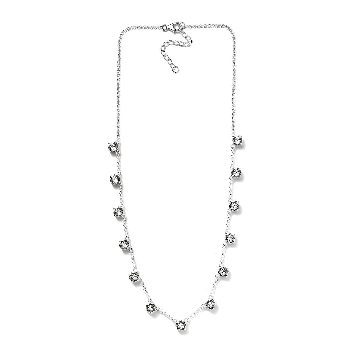 D'Joy Designer Premium Austrian Crystal Station Necklace 18 Inches in Sterling Silver image number 3