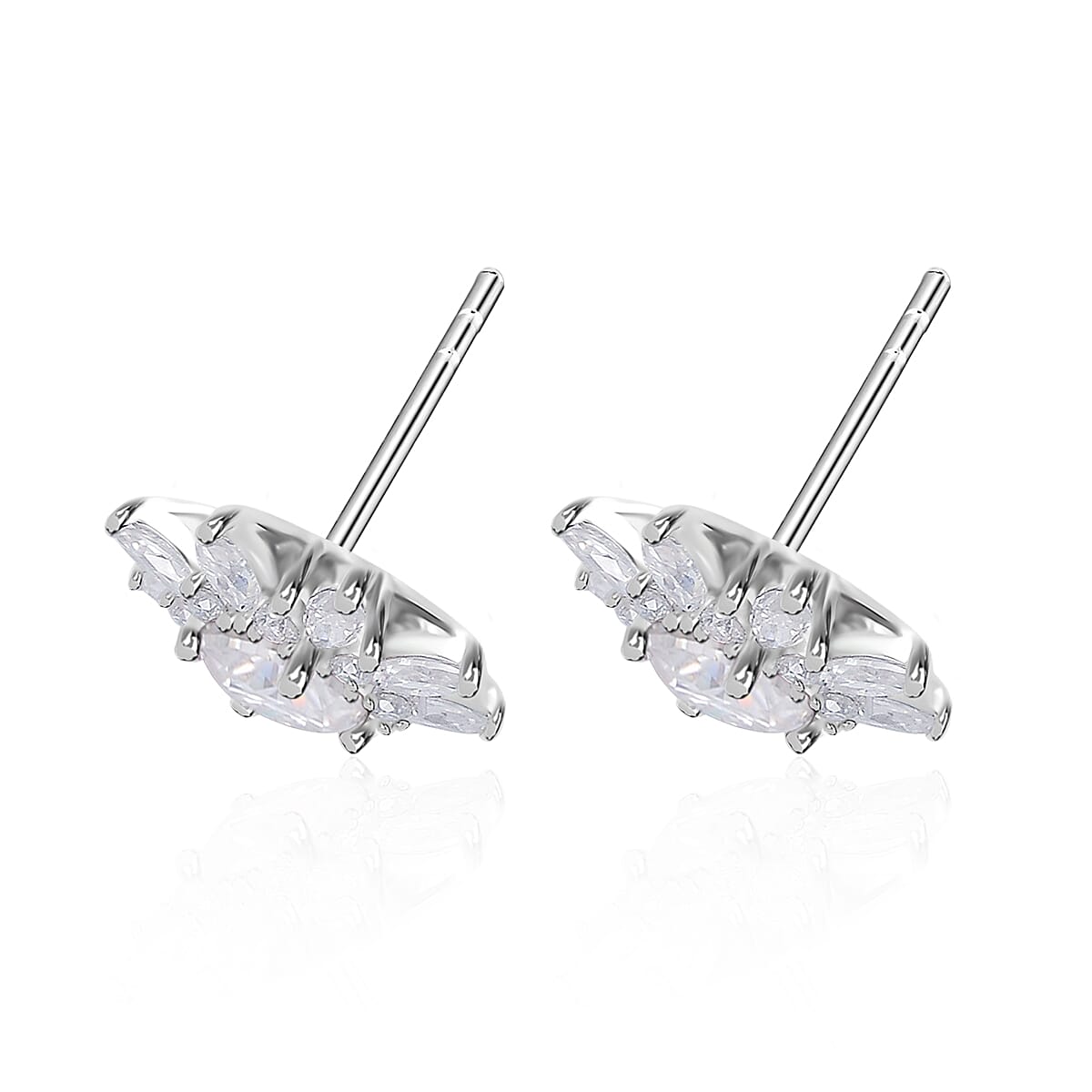 Moissanite Sunburst Stud Earrings in Rhodium Over Sterling Silver 2.90 ctw