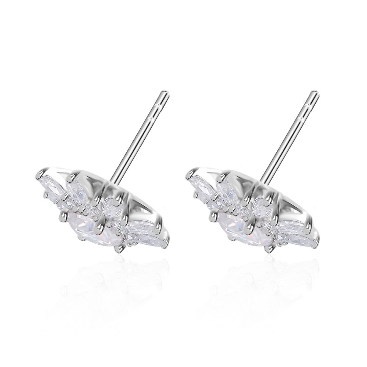 Moissanite Sunburst Stud Earrings in Rhodium Over Sterling Silver 2.90 ctw image number 3