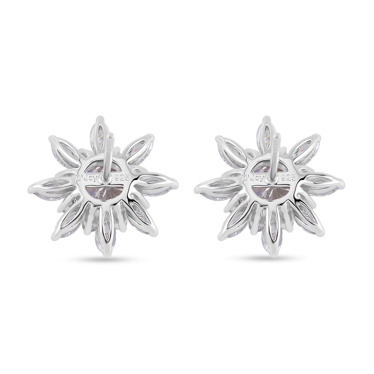 Moissanite Sunburst Stud Earrings in Rhodium Over Sterling Silver 2.90 ctw image number 4