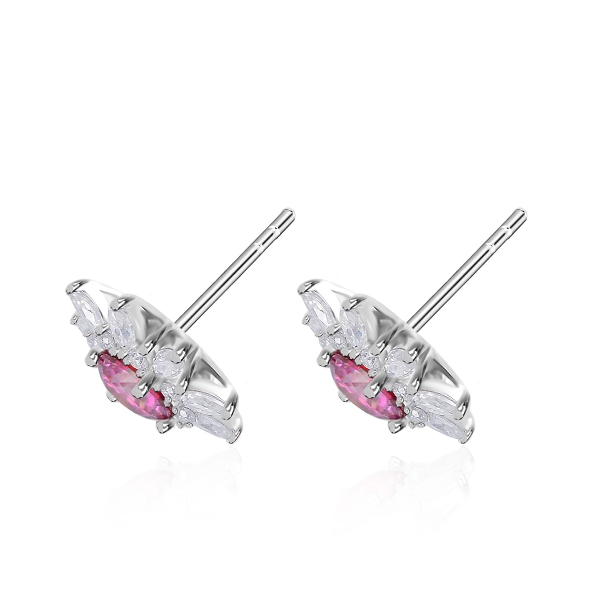 Pink Lotus Moissanite and Moissanite Sunburst Stud Earrings in Rhodium Over Sterling Silver 2.90 ctw image number 3