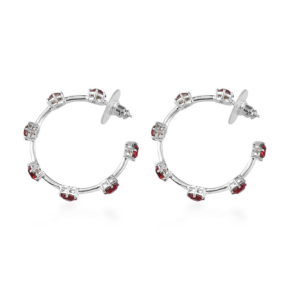 Designer Premium Siam Color Austrian Crystal Hoop Earrings in Sterling Silver