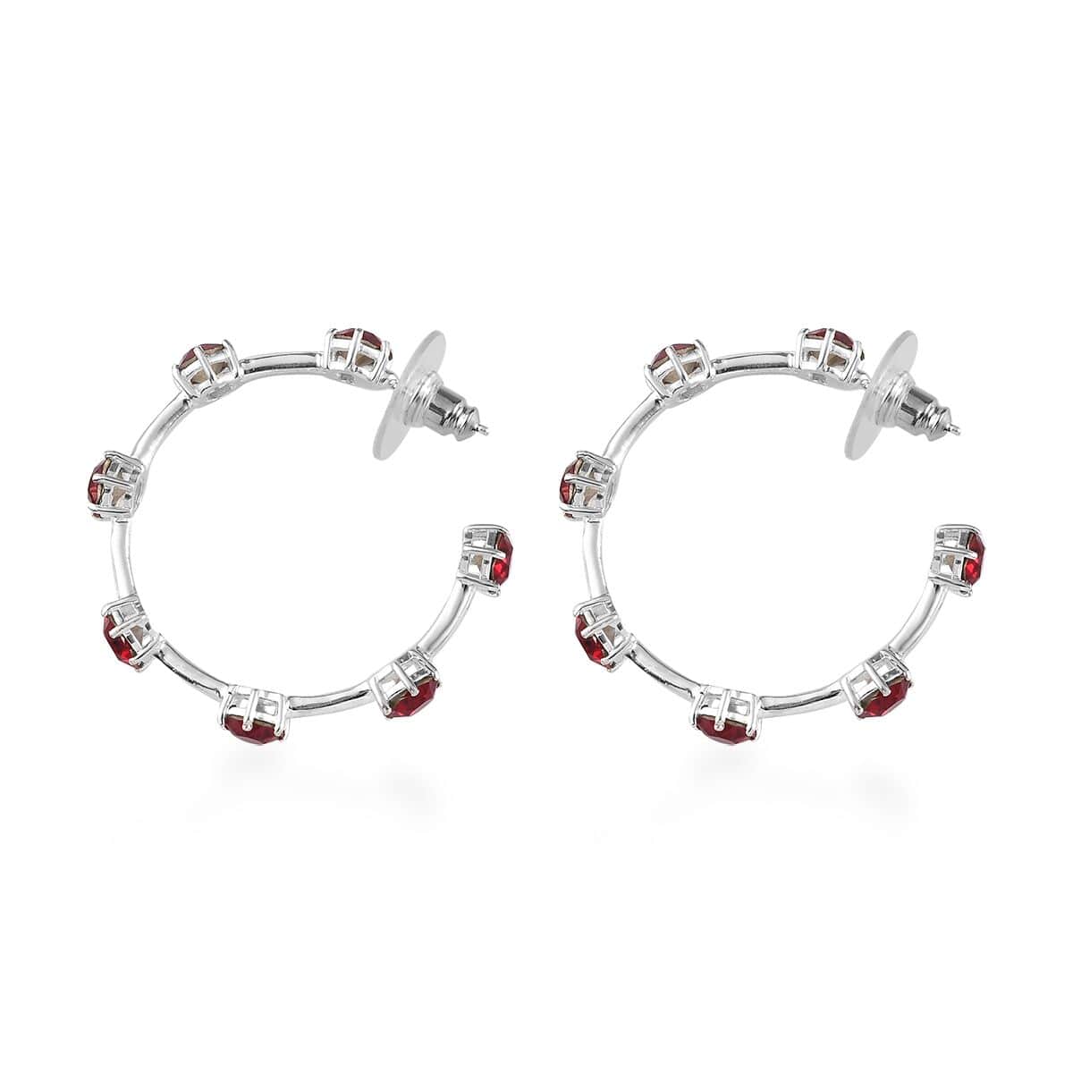 Designer Premium Siam Color Austrian Crystal Hoop Earrings in Sterling Silver image number 3
