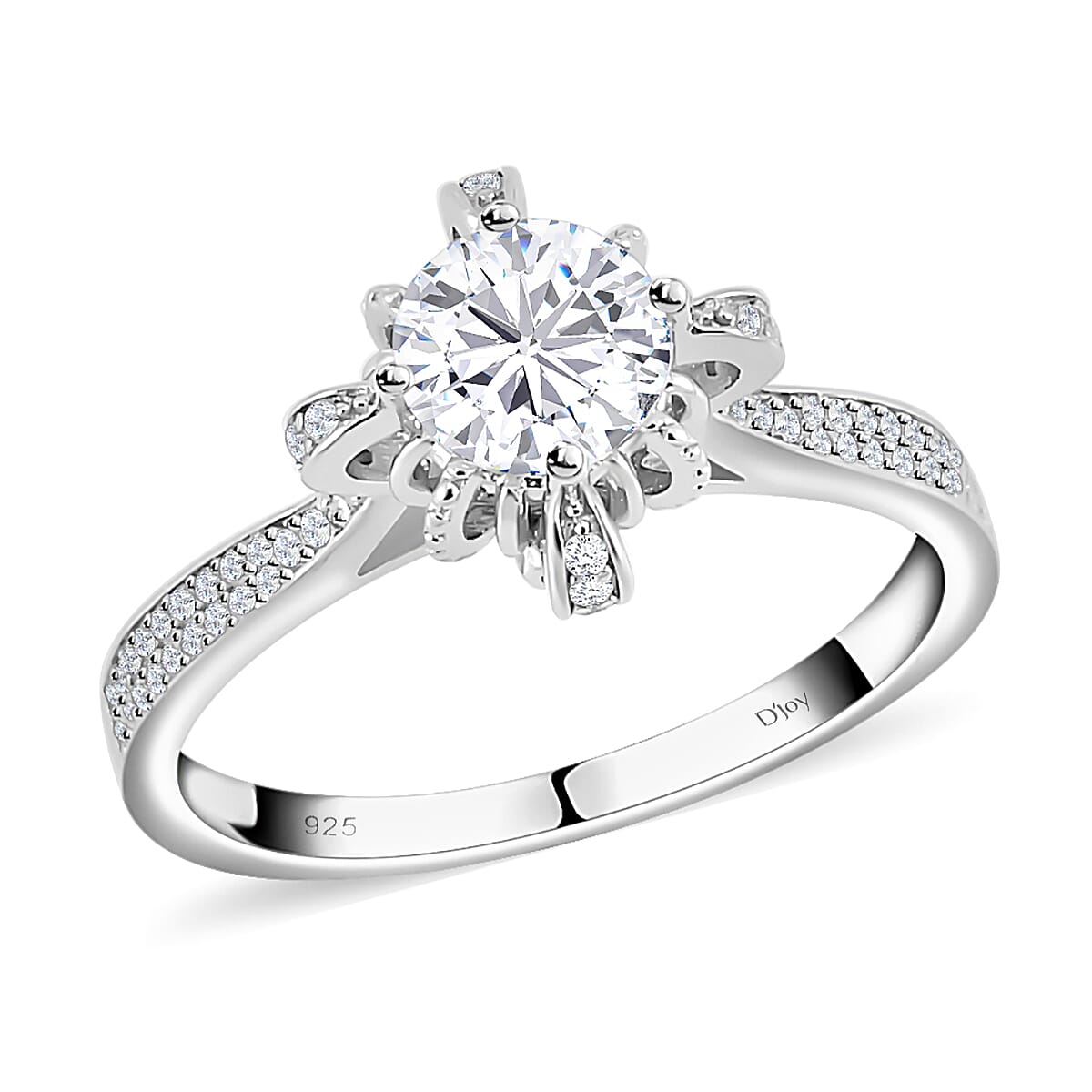 Moissanite Princess Crown Engagement Ring in Rhodium Over Sterling Silver (Size 10.0) 0.40 ctw