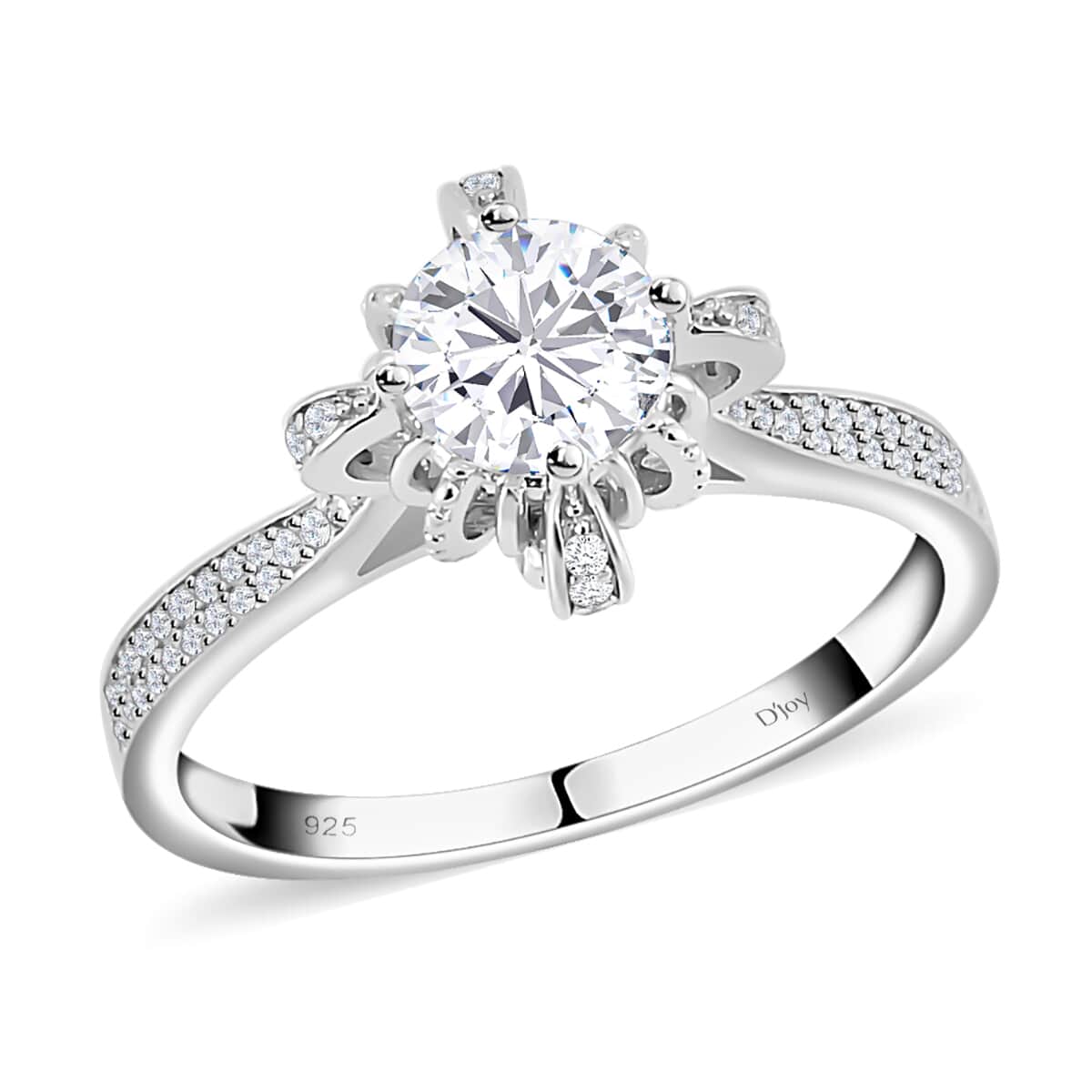 Moissanite (Rnd 6.5mm) Sunburst Ring in Rhodium Over Sterling Silver (Size 10.0) 0.40 ctw image number 0