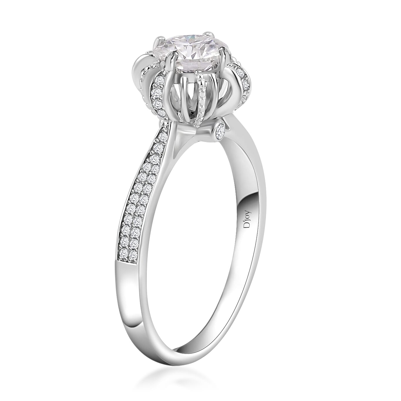 Moissanite Princess Crown Engagement Ring in Rhodium Over Sterling Silver (Size 10.0) 0.40 ctw