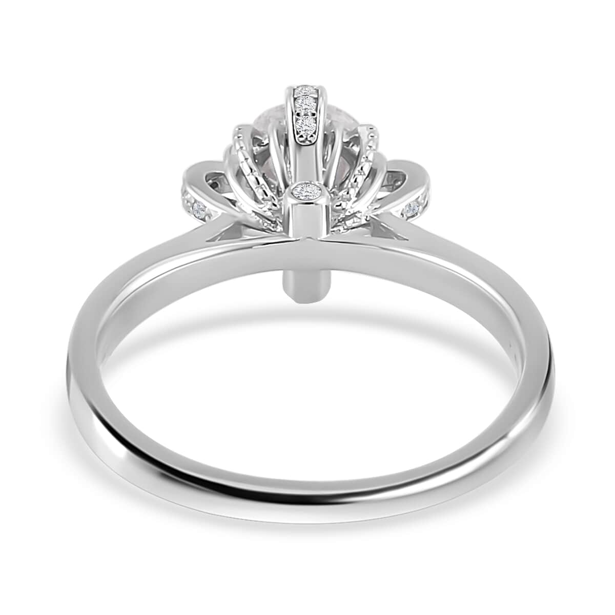 Moissanite (Rnd 6.5mm) Sunburst Ring in Rhodium Over Sterling Silver (Size 10.0) 0.40 ctw image number 4