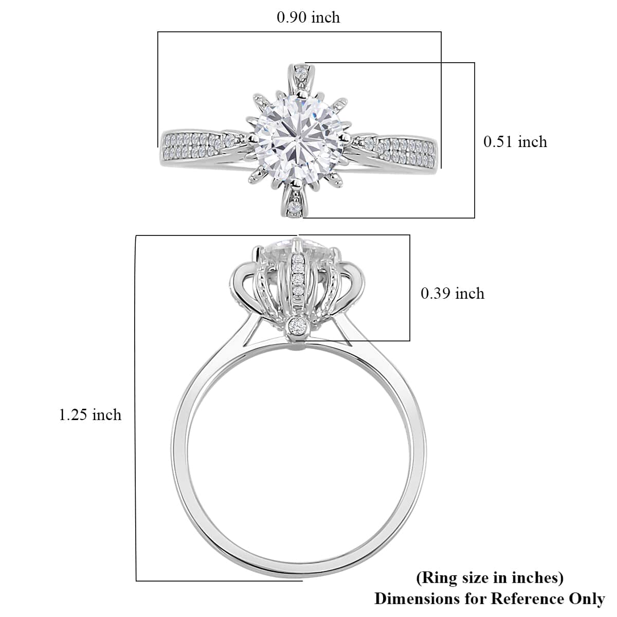 Moissanite (Rnd 6.5mm) Sunburst Ring in Rhodium Over Sterling Silver (Size 10.0) 0.40 ctw image number 5