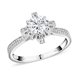 Moissanite Princess Crown Engagement Ring in Rhodium Over Sterling Silver (Size 7.0) 0.40 ctw