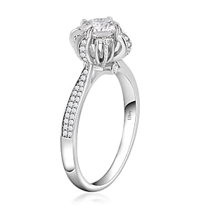 Moissanite Princess Crown Engagement Ring in Rhodium Over Sterling Silver (Size 7.0) 0.40 ctw