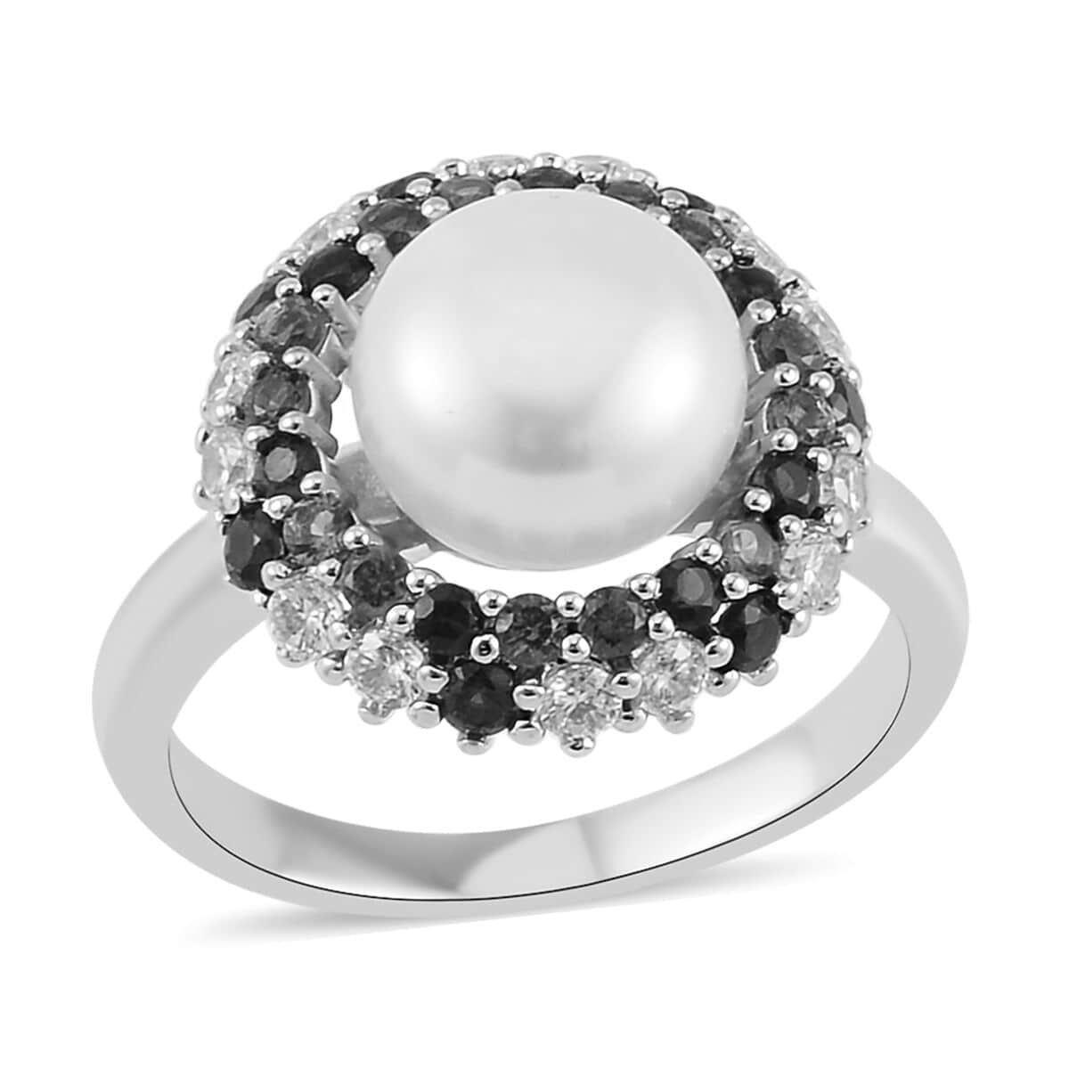 White Freshwater Pearl and Simulated Multi Color Diamond Ring in Silvertone (Size 5.0) 0.50 ctw image number 0