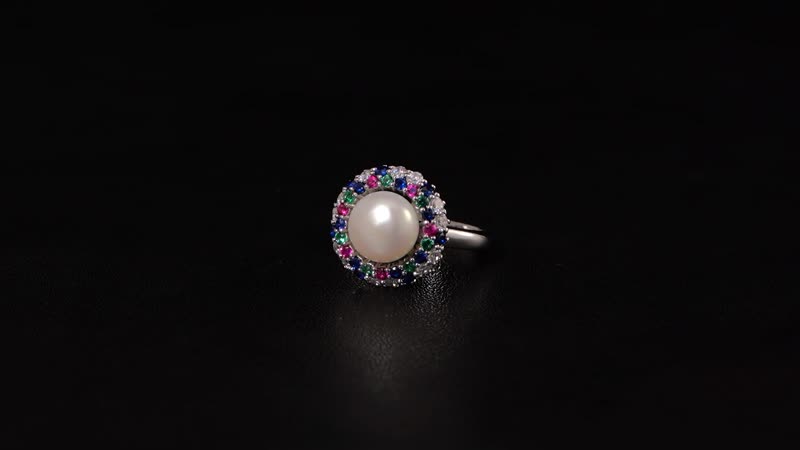 White Freshwater Pearl and Simulated Multi Color Diamond Ring in Silvertone (Size 10.0) 0.50 ctw